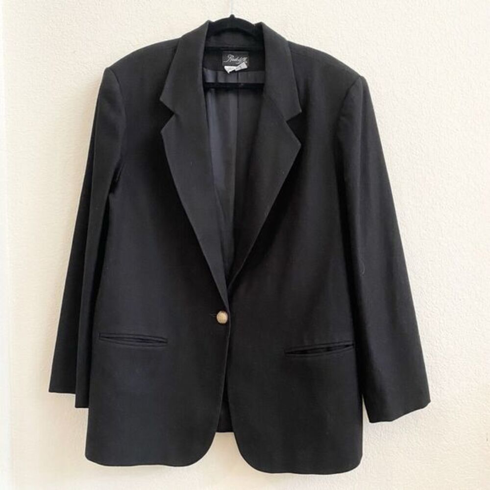 Vintage Radcliffe Classic Black Pure Wool Button Blazer Jacket Women’s 18‎
